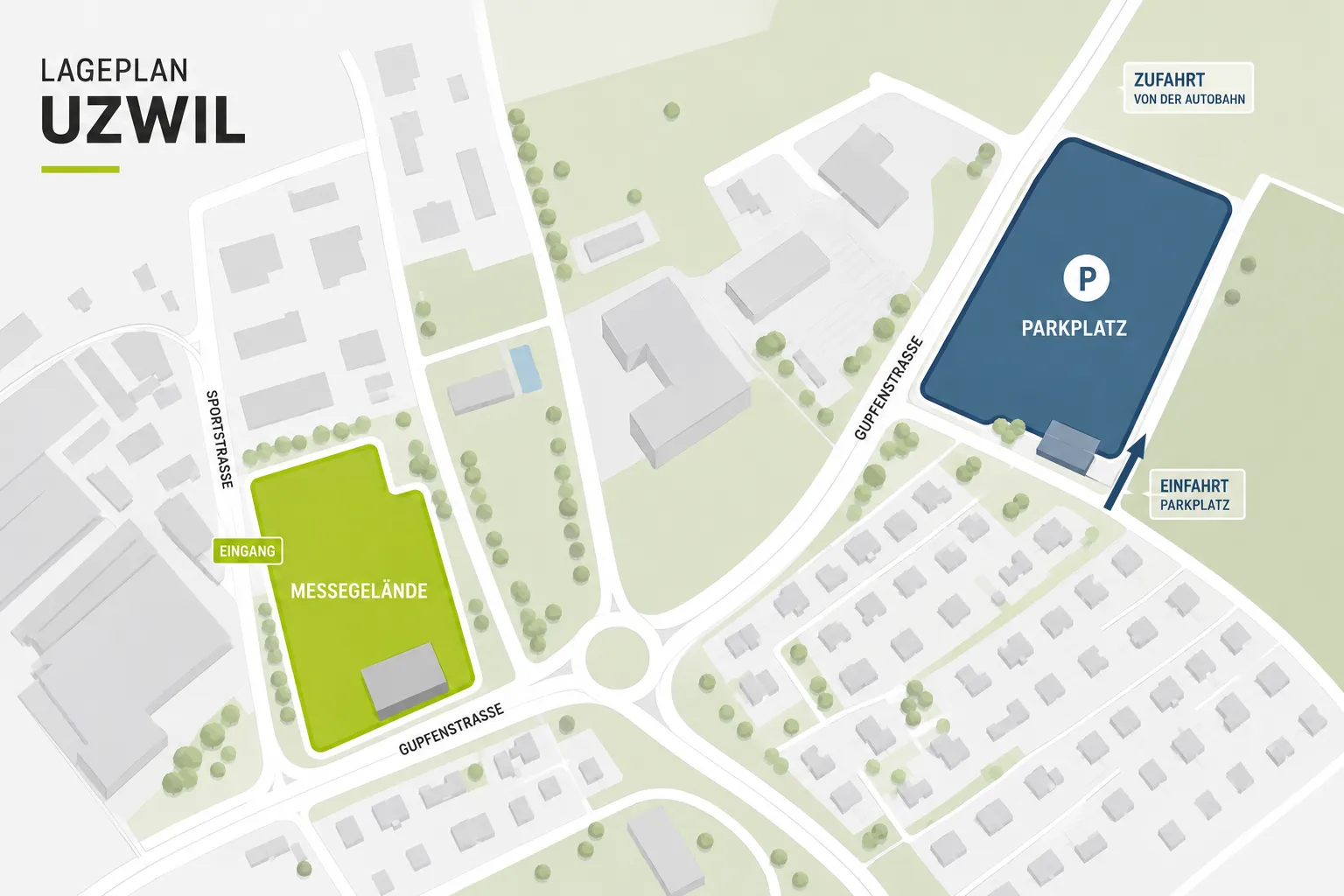 Parkplatz Riga26 Uzwil: Einfahrt, Anfahrt & Google-Maps-Link